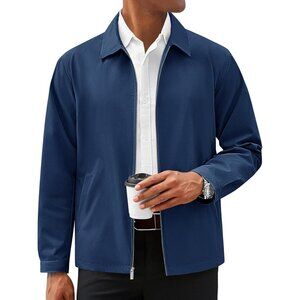 Men's Lightweight Full Zip Fabric Navy Design Golf Blazers Jacket Coat Pockets
